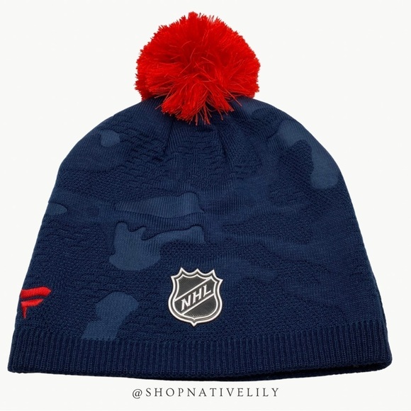 Fanatics Columbus Blue Jackets Women’s NHL Camo Beanie With Pom NWT, Navy - Picture 3 of 6